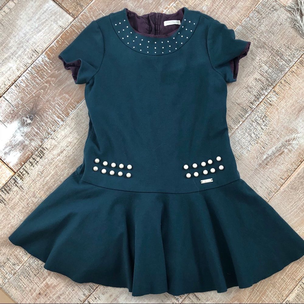 Pili Carrera green with pearls decor dress 6-8